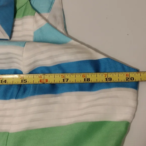 Lilly Pulitzer Silk Blend, Striped Blue, White and Green Sheath Dress, Size 14 - Picture 11 of 14